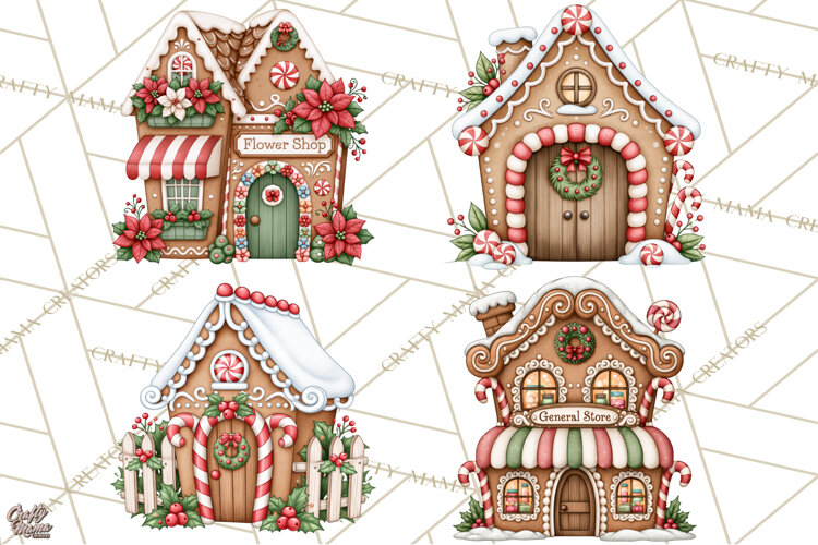 Downtown Gingerbread Town Buildings Clipart PNG example image 1