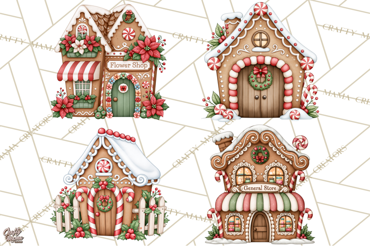 Downtown Gingerbread Town Buildings Clipart PNG