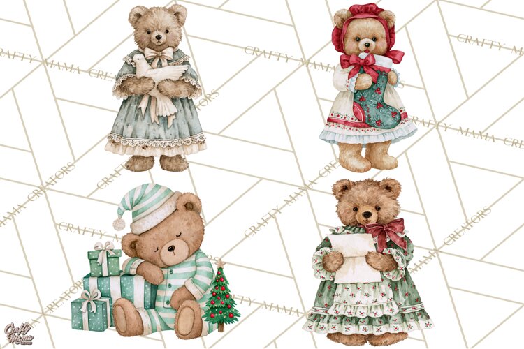 Christmas Teddy Bear Clipart PNG Watercolor Holiday Bears example image 1
