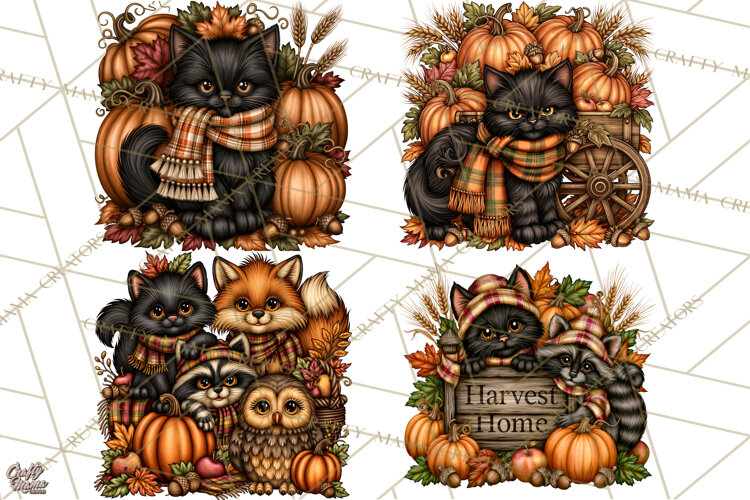 Pumpkins and Plaid Fall Animals Clipart example image 1