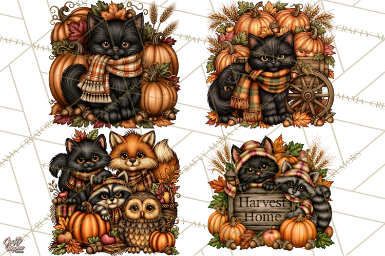 Pumpkins and Plaid Fall Animals Clipart
