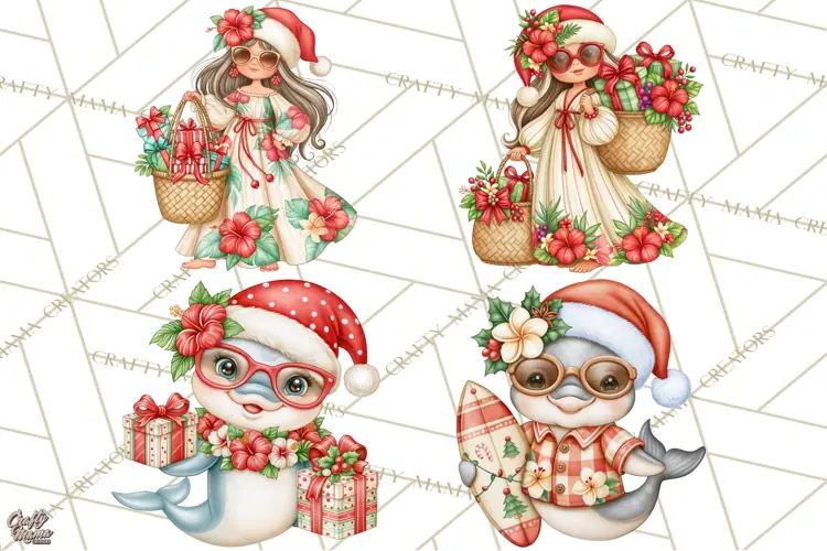 Christmas Characters PNG, Tropical Christmas Clipart
