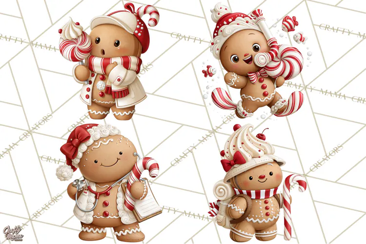 Christmas Gingerbread Clipart PNG, Cute Christmas Characters