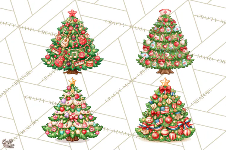 Sports & Occupations Christmas Trees Clipart