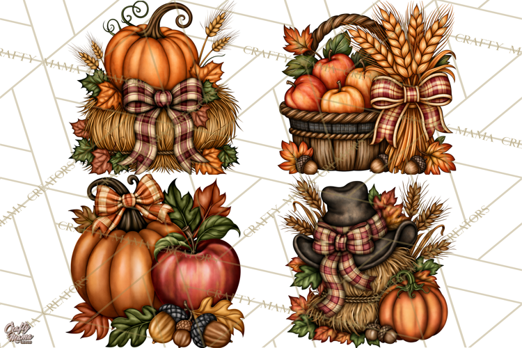 Pumpkins and Plaid Fall Accents Clipart