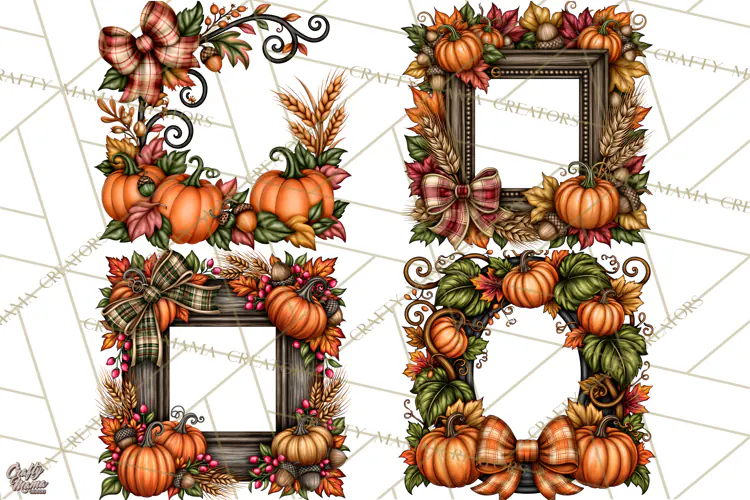 Pumpkins and Plaid Fall Frames Clipart