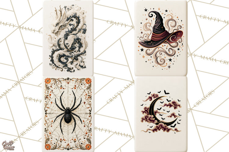 Halloween Mahjong Clipart, Spooky Mahjong Tiles PNG, Gothic example image 1