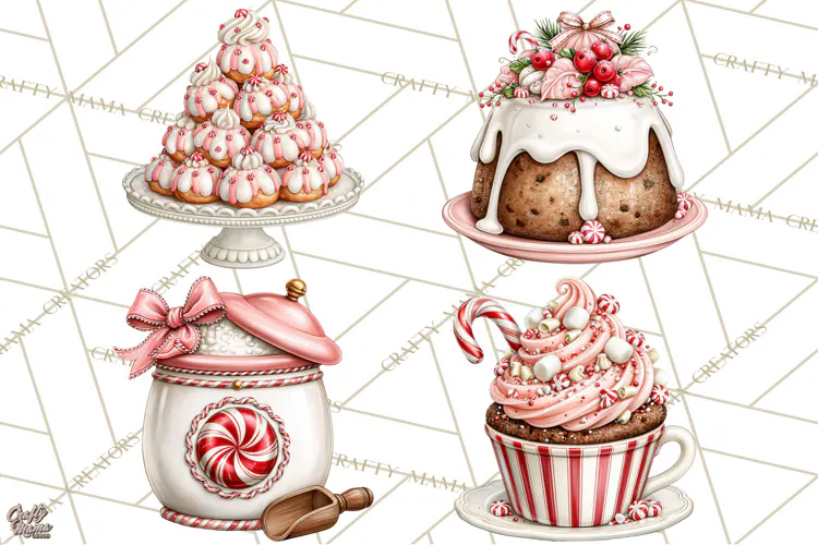 Peppermint Christmas Bakery Clipart PNG, Candy Cane Sweets