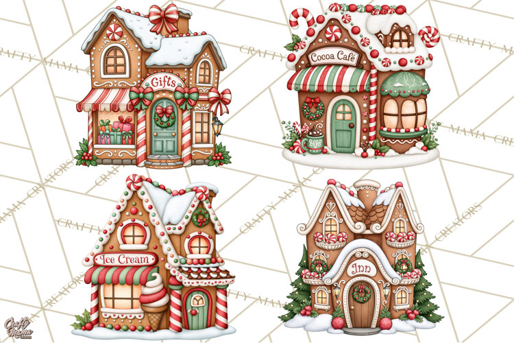 Downtown Gingerbread Town Buildings Clipart PNG example image 1