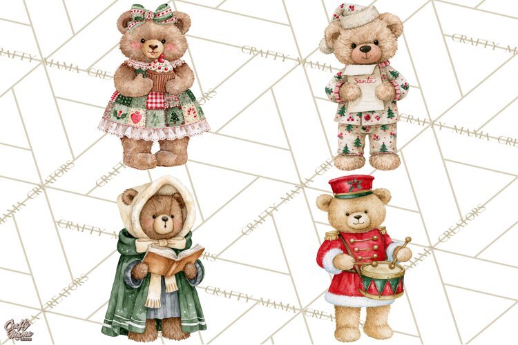 Christmas Teddy Bear Clipart PNG Watercolor Holiday Bears example image 1