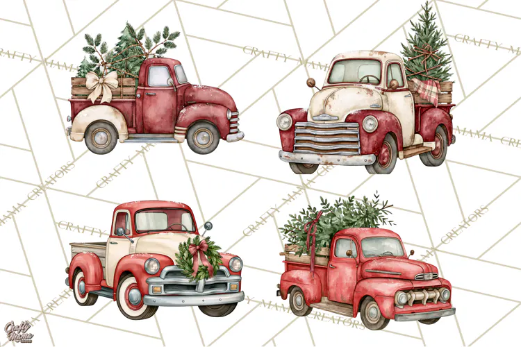 Vintage Truck Christmas PNG