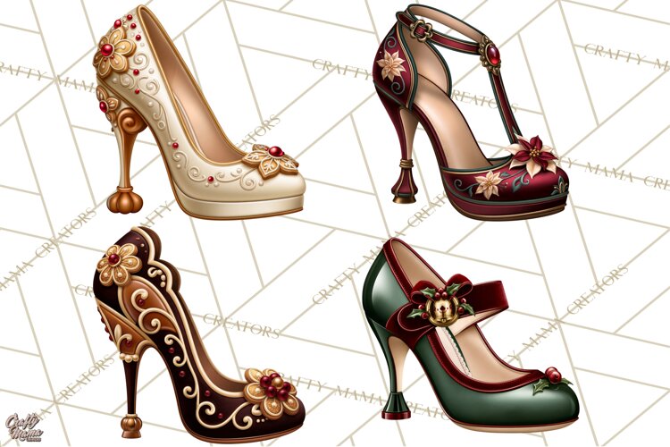 Christmas High Heel Clipart PNG, Whimsical Holiday Shoes example image 1