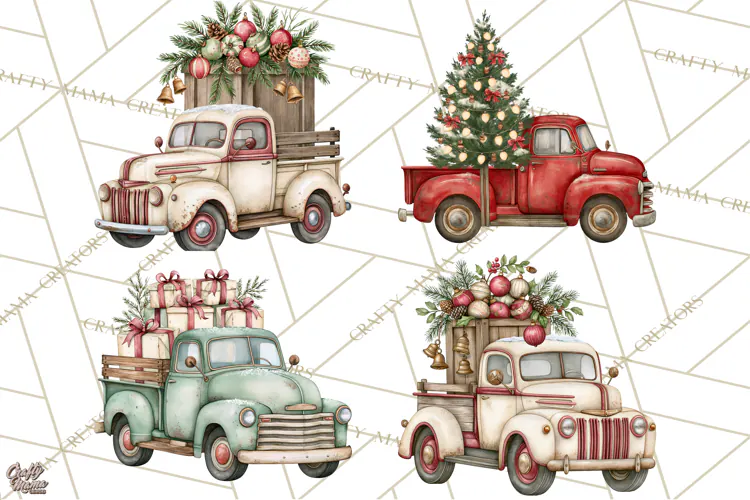 Vintage Truck Christmas PNG