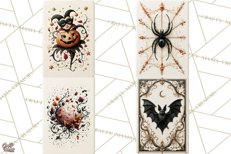 Halloween Mahjong Clipart, Spooky Mahjong Tiles PNG, Gothic example image 1