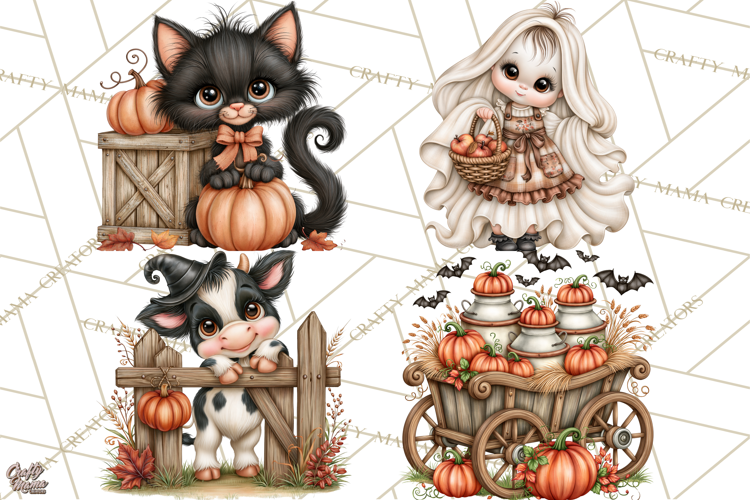 Halloween Farmhouse Clipart, Rustic Farm Halloween PNG
