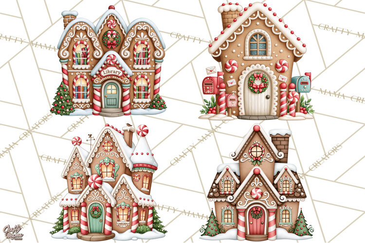 Downtown Gingerbread Town Buildings Clipart PNG example image 1