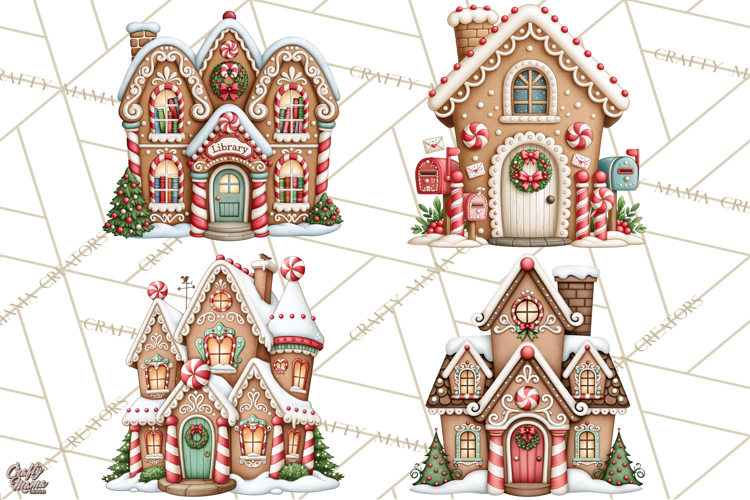 Downtown Gingerbread Town Buildings Clipart PNG