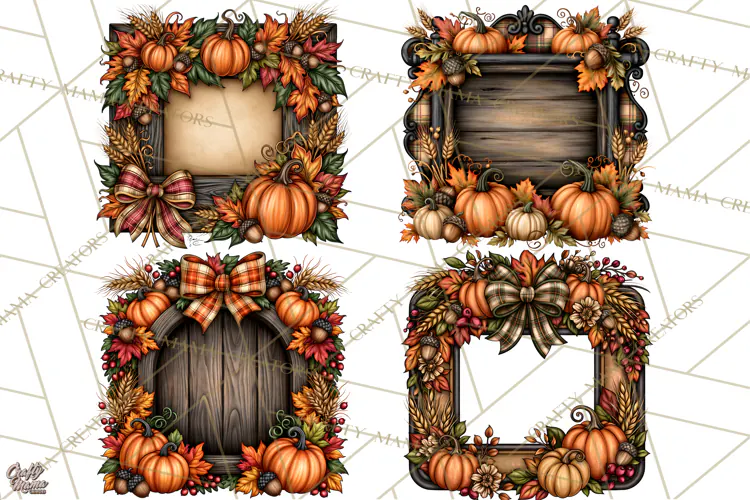 Pumpkins and Plaid Fall Frames Clipart