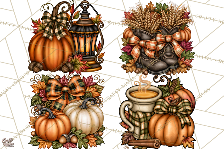 Pumpkins and Plaid Fall Accents Clipart