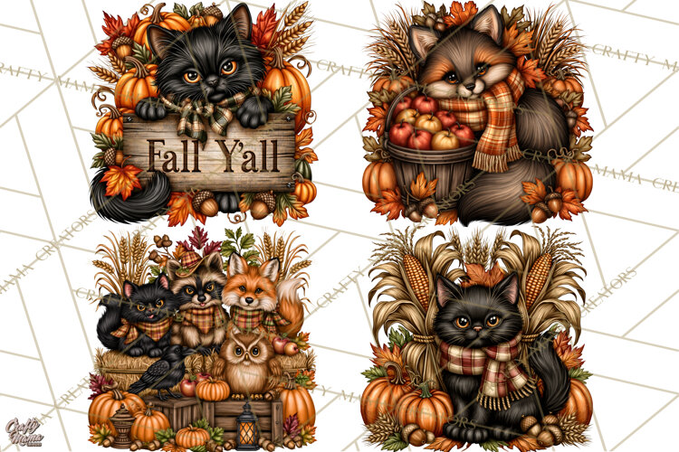Pumpkins and Plaid Fall Animals Clipart example image 1
