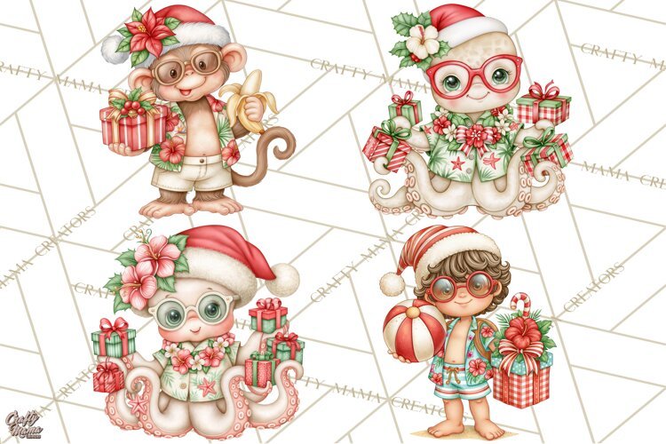 Christmas Characters PNG, Tropical Christmas Clipart example image 1