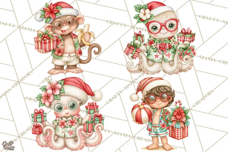 Christmas Characters PNG, Tropical Christmas Clipart