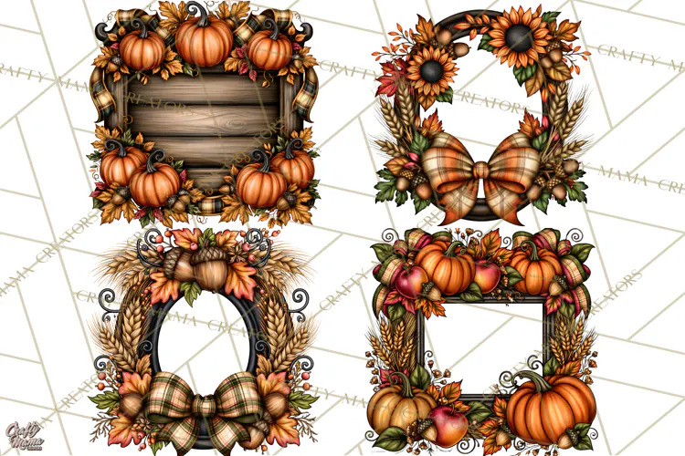 Pumpkins and Plaid Fall Frames Clipart