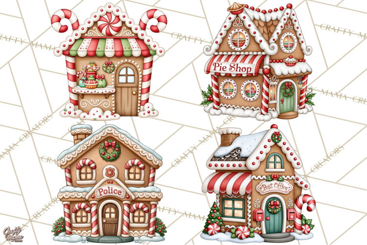 Downtown Gingerbread Town Buildings Clipart PNG example image 1