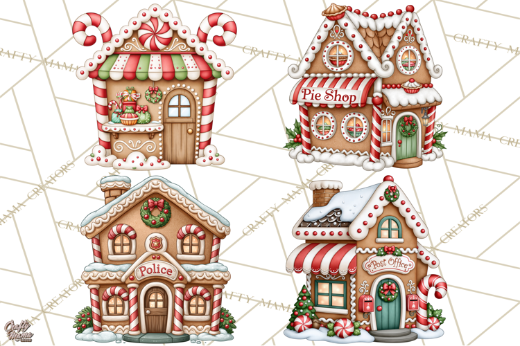 Downtown Gingerbread Town Buildings Clipart PNG