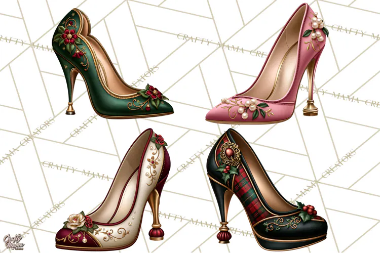 Christmas High Heel Clipart PNG, Whimsical Holiday Shoes