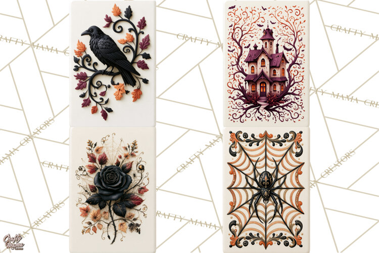Halloween Mahjong Clipart, Spooky Mahjong Tiles PNG, Gothic example image 1