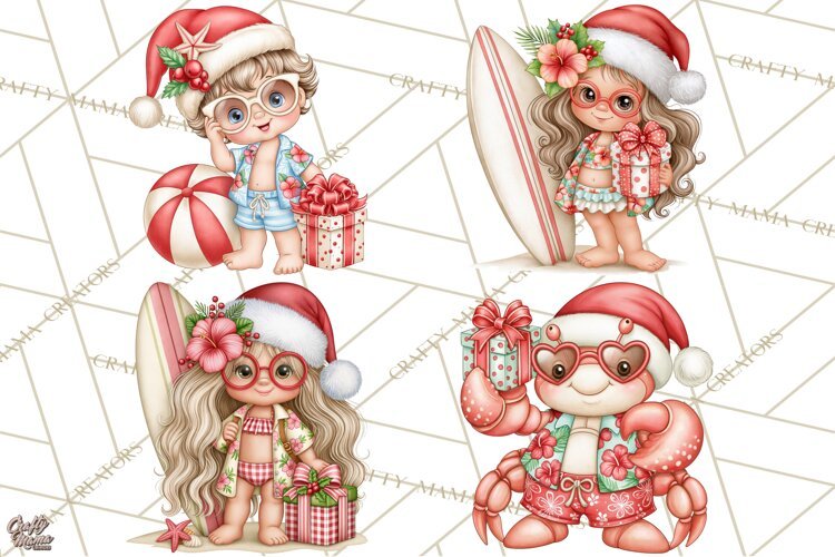 Christmas Characters PNG, Tropical Christmas Clipart example image 1