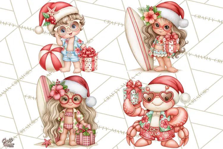 Christmas Characters PNG, Tropical Christmas Clipart