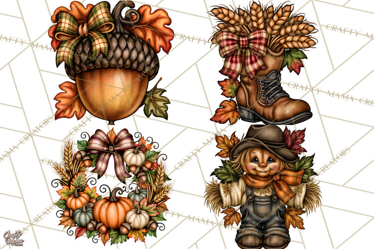 Pumpkins and Plaid Fall Accents Clipart example image 1
