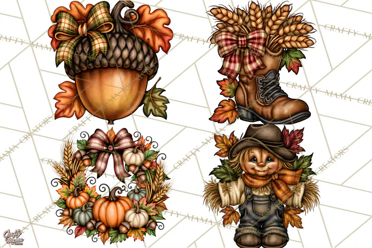 Pumpkins and Plaid Fall Accents Clipart