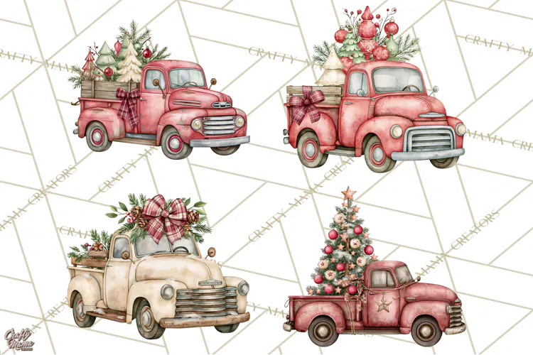 Vintage Truck Christmas PNG