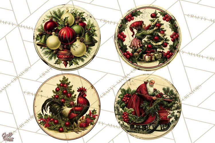 Vintage Christmas Round Signs Clipart, Rustic Metal example image 1