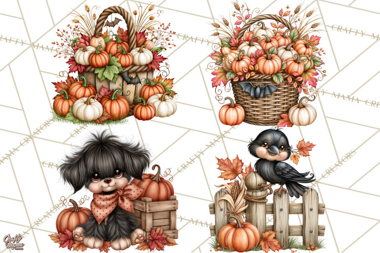 Halloween Farmhouse Clipart, Rustic Farm Halloween PNG example image 1