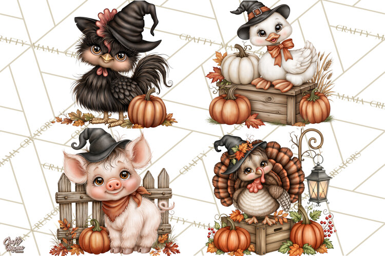 Halloween Farmhouse Clipart, Rustic Farm Halloween PNG example image 1