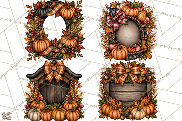 Pumpkins and Plaid Fall Frames Clipart