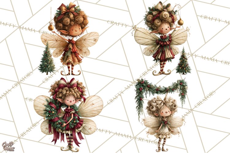 Christmas Fairy Clipart PNG, Whimsical Christmas Fairies example image 1