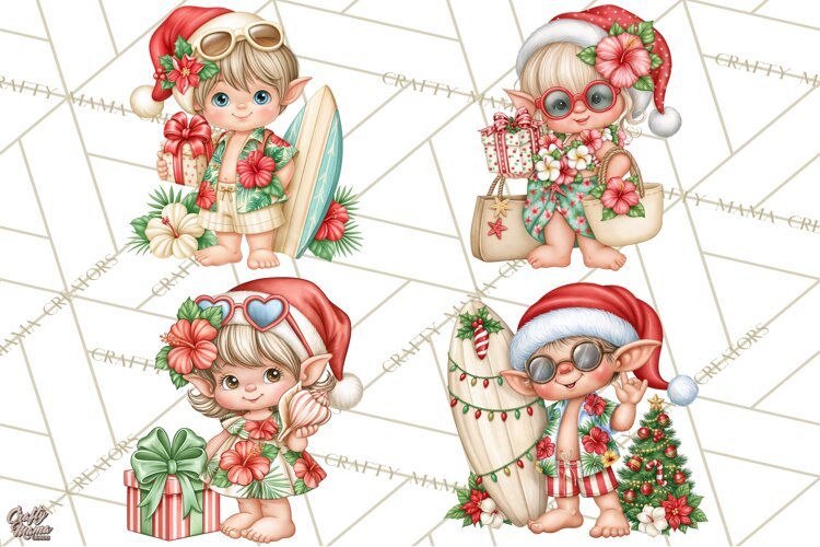 Christmas Characters PNG, Tropical Christmas Clipart example image 1