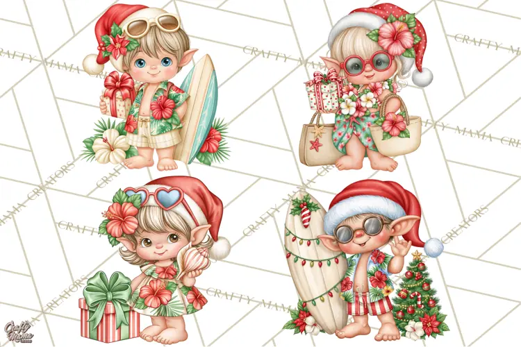 Christmas Characters PNG, Tropical Christmas Clipart