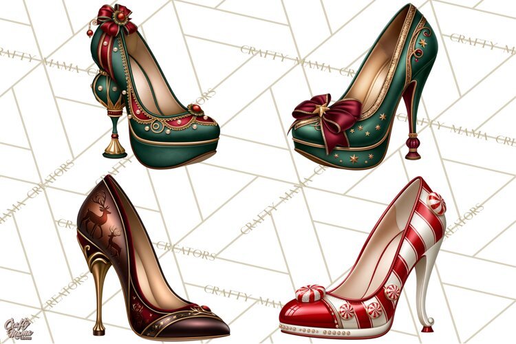 Christmas High Heel Clipart PNG, Whimsical Holiday Shoes example image 1