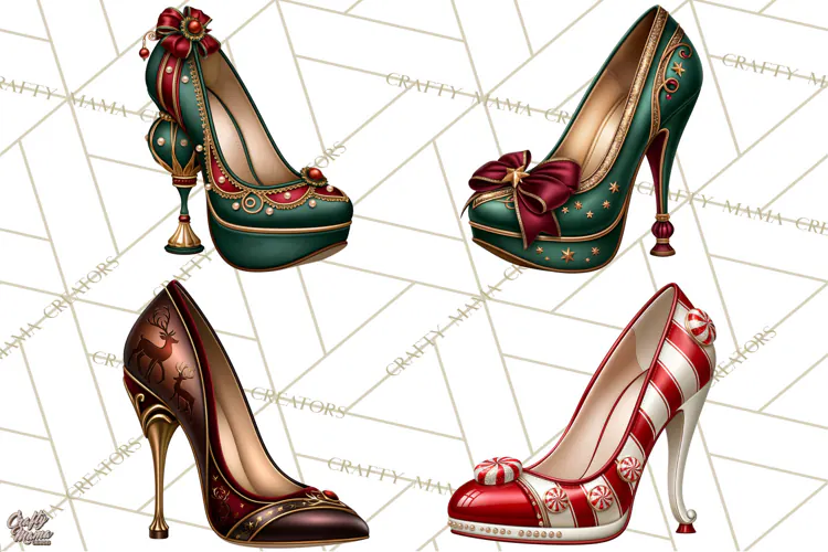 Christmas High Heel Clipart PNG, Whimsical Holiday Shoes
