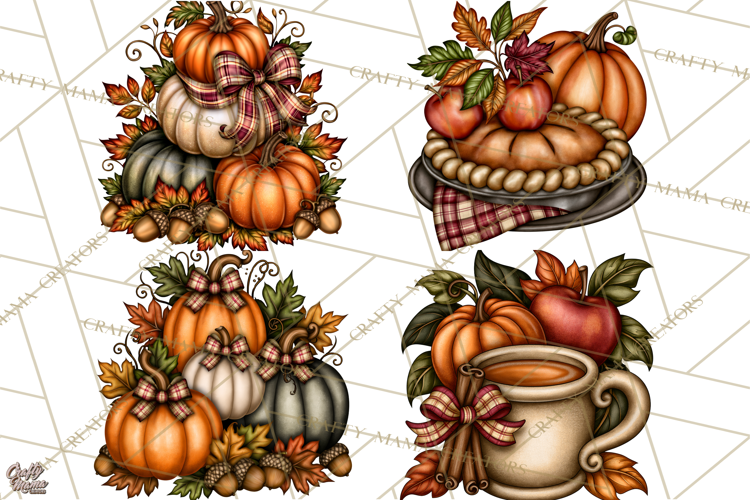 Pumpkins and Plaid Fall Accents Clipart