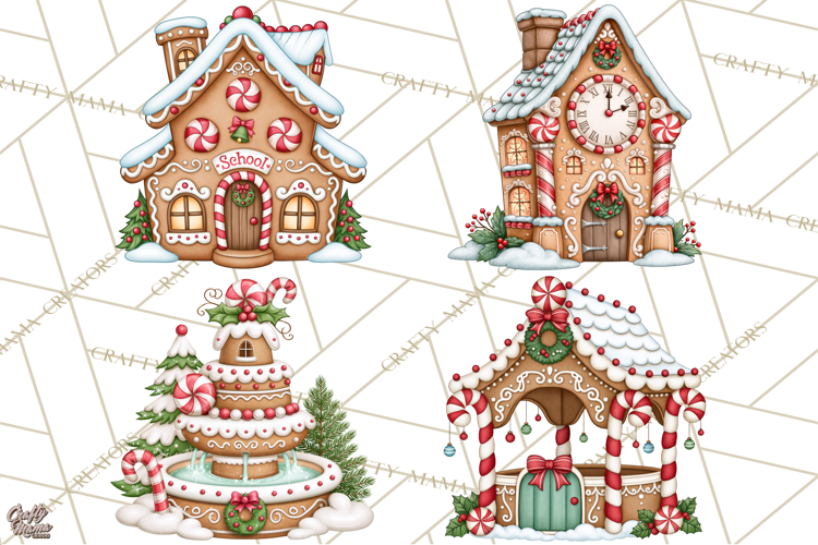 Downtown Gingerbread Town Buildings Clipart PNG