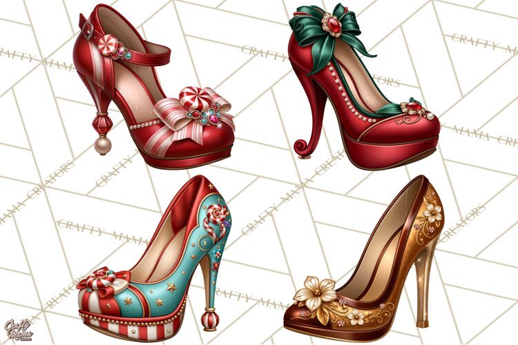 Christmas High Heel Clipart PNG, Whimsical Holiday Shoes example image 1