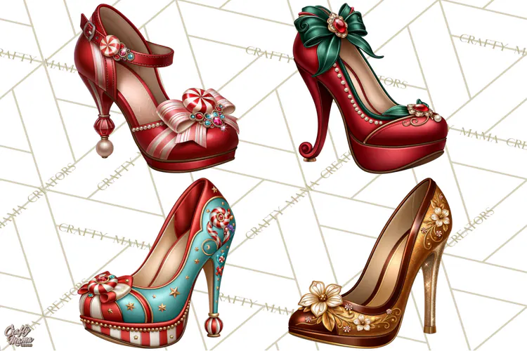 Christmas High Heel Clipart PNG, Whimsical Holiday Shoes