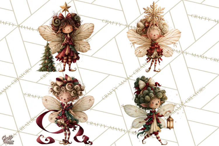 Christmas Fairy Clipart PNG, Whimsical Christmas Fairies